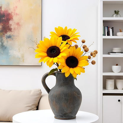 SIDUCAL Ceramic Rustic Farmhouse Vase with Handle, Terracotta Vase, Minimalist Decorative Vases for Home Decor, Table, Wedding,Living Room, Shelf, Decoration(BD)