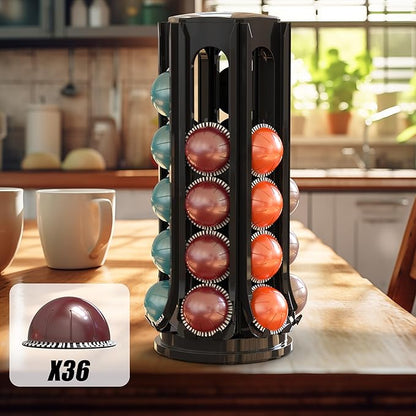 Deco Brothers VertuoLine Pod Holder, 360° Turntable Rotating Pod Carousel Organizer for Nespresso Vertuo Pods, Black