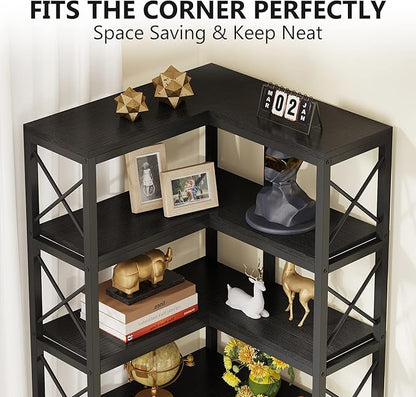 Tribesigns 7-Shelf Corner Bookshelf,Large Modern Corner Bookcase, 7-Tier Tall Corner Shelf Storage Display Rack with Metal Frame for Living Room Home Office (Black)