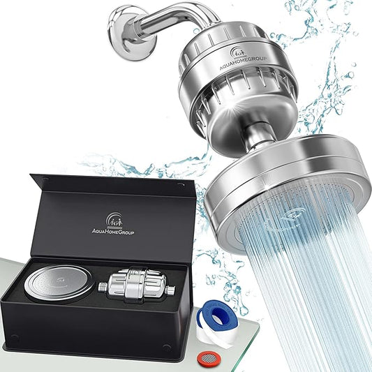 AquaHomeGroup - Filtered Shower Head & 20 Stage Shower Filter - Standard - Chrome