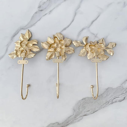 Vintage Flower Shaped Decorative Wall Hooks Rack Hangers for Hanging Clothes Coats Towels Keys Hats, 3 Pack Antique Metal Mounted Wall Hook