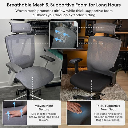 AUTONOMOUS ErgoChair Pro Black Foam Ergonomic Office Chair For Back Pain Relief Adjustable Lumbar Support, Headrest, Big And Tall Home Office Desk Chair Comfy 300 LBS with Swivel Wheels For Long Hours