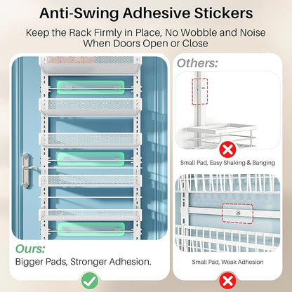 SNTD 8 Tiers Over the Door Organizer - Height Adjustable Pantry Organizers and Storage with Dense Mesh Baskets, Anti-Swing Hanging Door Spice Rack for Kitchen Bathroom (White, 17" W x 6" D x 69" H)