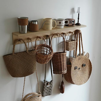 Entrance Coat Rack ，Coat Hooks, Wall-Mounted Wooden Hook Rack, Wall-Mounted Shelves are Very Suitable (Birch Color Finish—A-2)