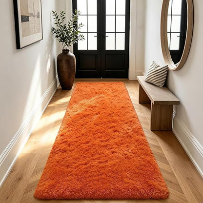 Shag Runner Rug for Bedroom Living Room 3x7 Upgrade Non-Slip Fluffy Soft Bedside Rugs,Orange Shaggy Carpet for Livingroom Dorm Home Decor Aesthetic