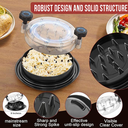 SoulLife Chicken Shredder 8 Inches, Chicken Shredder Tool Twist for Pork Beef Chicken, Meat Shredder, Clear Lid, Ergonomic Handle, Strong Anti-slip, BPA Free, Easy to Clean, Dishwasher Safe (Black)