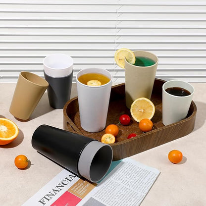 HEYCOME Set of 12 Wheat Straw Cups, 6 Pcs 20 oz & 6 Pcs 12 oz Unbreakable Drinking Cups, Reusable Plastic Cups Sets, Water Glasses Tumblers, Microwave & Dishwasher Safe, Bpa Free, 6 Colors