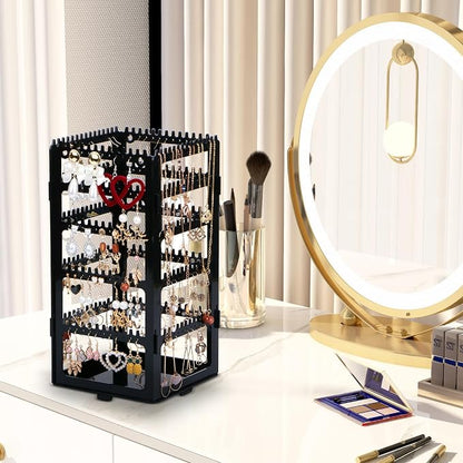 17Dec 360 Rotating Earring Holder Organizer Stand,5 Tiers Acrylic Jewelry Organizers and Storage,Stud Earring Organizers and Storage,212 Holes and 212 Grooves for Earrings Necklaces chain bracelet