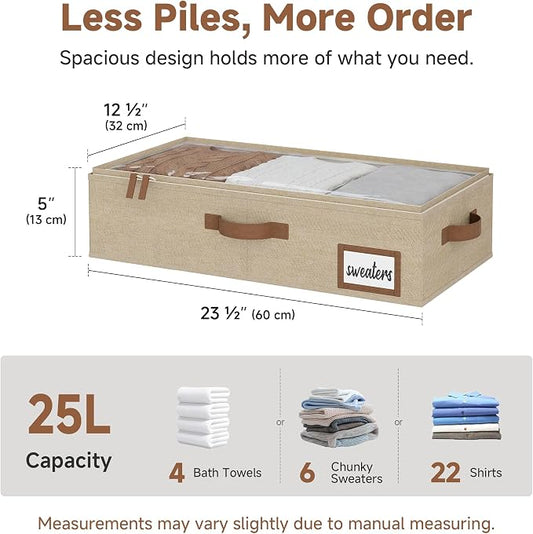 StorageWorks Under Bed Storage Containers with Handles and Label Holder, 2 Pack Ultra-thick Fabric Underbed Bins, Closet Organizer for Clothes, Blankets, Sweater
