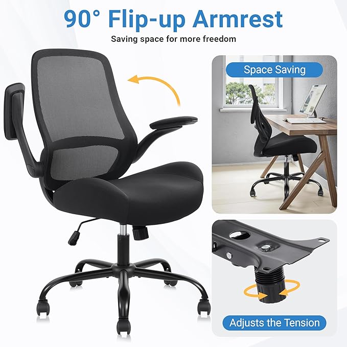 HYLONE Office Chair, Heavy Duty Ergonomic Desk Chair with Adjustable Armrests, 5" Thickened Seat Home Office Computer Chairs for Long Hours Mesh Executive Chair(Black)