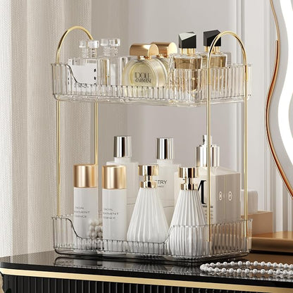 Akinbas 2 Tier Bathroom Organizer Countertop Makeup Perfume Tray Skincare Organizer for Bathroom Dresser Vanity (White)