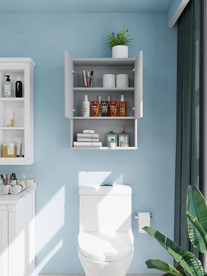 Bathroom Cabinet Wall Mount Buffering Hinge,23"x29" inch Over Toilet Storage Cabinet and Adjustable Shelves, Large Space Wooden Medicine Cabinet (Light Gray)