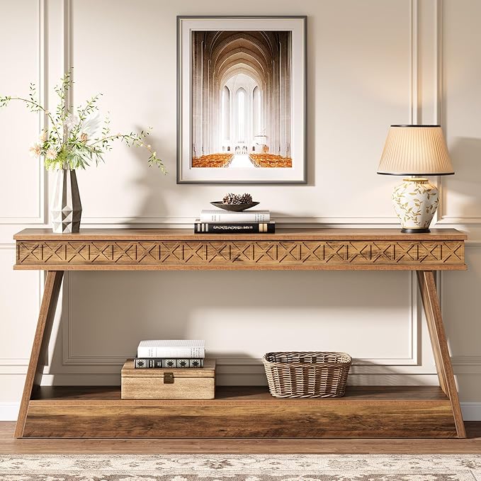 Tribesigns 70.9 Inch Extra Long Console Table, Wood Entryway Table with Storage, Narrow Long Sofa Tables Behind Couch, Farmhouse Style Entry Table for Living Room, Entrance, Hallway, Rustic Brown