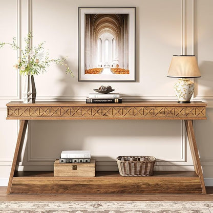 Tribesigns 70.9 Inch Extra Long Console Table, Wood Entryway Table with Storage, Narrow Long Sofa Tables Behind Couch, Farmhouse Style Entry Table for Living Room, Entrance, Hallway, Rustic Brown