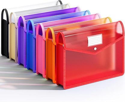 XingDuing 7 Pack Plastic Expanding File Folder, Transparent envelopes with Snap Closure, Fit Legal/B4 Size for School/Office/Home/Hospital, No Dividers, Large Capacity-7 Colors