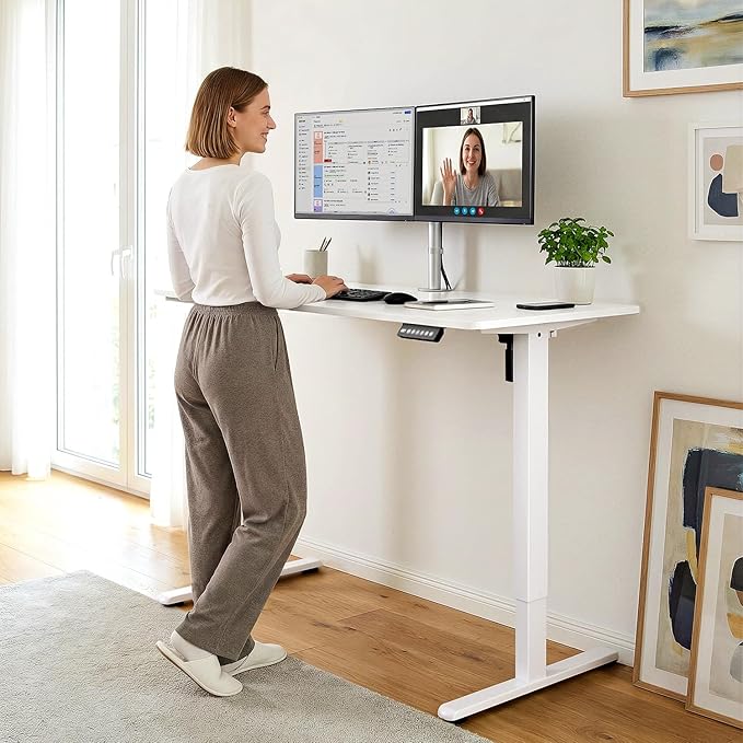 Electric Standing Desk Adjustable Height 55 x 24 Inch, Large Sit Stand Desk, Stand up Desk for Home Office, Computer Workstation (Spliced Desktop,White)