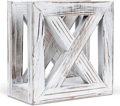 PUERSI Farmhouse Wooden Napkin Holder for Tables, Rustic Kitchen Decor for Counter, Ideal Napkin Dispenser for Dining Counter tops (White)