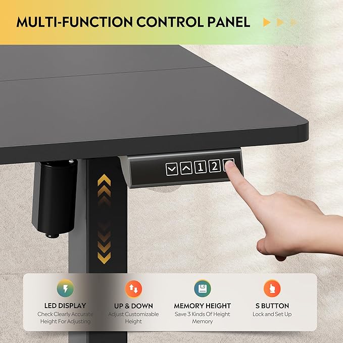 DEVAISE 55 x 28 Inches Electric Standing Desk, Adjustable Height Stand up Desk, 28 Inches Deeper Desktop Sit to Stand Desk with 3 Memory Preset, Adjustable Computer Desk for Home Office (Black)