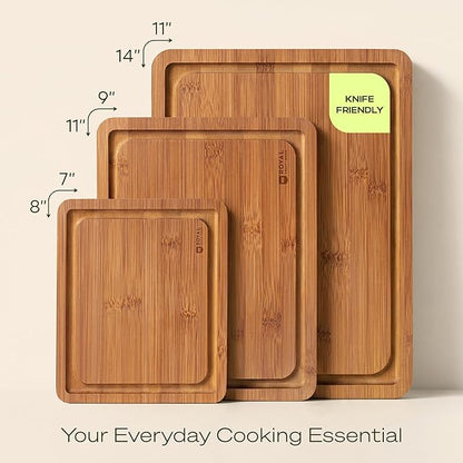ROYAL CRAFT WOOD Wooden Cutting Boards for Kitchen Meal Prep & Serving - Bamboo Non Toxic Cutting Board Set with Deep Juice Groove Side Handles - Charcuterie & Chopping Butcher Block for Meat (3 Pcs)
