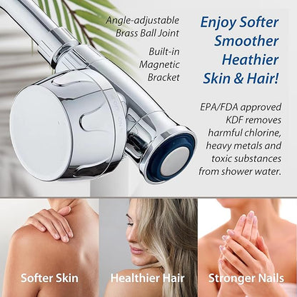 AquaCare Magneton 8-setting Magnetic Docking Hand Shower with Built-in Shower Filter - On/Off Filtration Modes, Instant Cartridge Reload, Stay-Clean KDF Cartridge, 6 ft. Steel Hose, Chrome Finish
