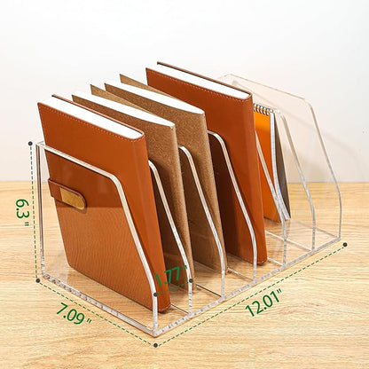Acrylic Magazine File Holder, 6 Vertical Compartments Desk Document Sorter Organizer, Clear Folder Rack Binder for Office, Documents, Tablets, Magazines, Books – Home/Classroom Rack