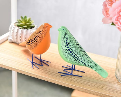 Quoowiit Bird Figurine, Modern Sculpture and Statues for Home Decor, Animal Statues for Bookshelf, Table, Entryway, Fireplace, Resin Decorative Sculpture with Chic Polka Dots Art Design (Green)