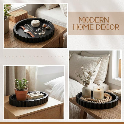 13.5 x 9.5'' Large Oval Decorative Tray for Coffee Tables Wooden Modern Coffee Table Tray Handmade Trays Home Decor for Living Room Kitchen Accent Table Centerpiece Counter Decorative Trays