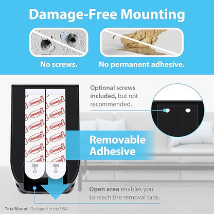TotalMount Hole-Free Remote Control Holder – Eliminates Need to Drill Holes in Your Wall (Black, Quantity 1)