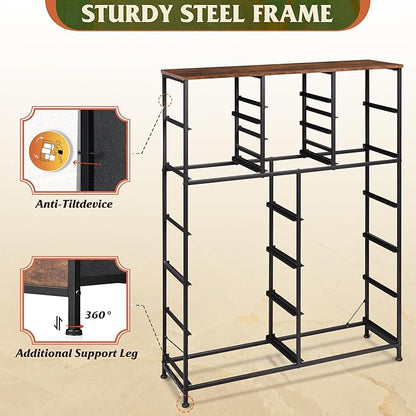 Tall Console Table with 15 Fabric Drawers, Entryway Table with Storage, Tall Storage Organizer with Wood Top, Steel Frame for Living Room, Hallway, Office, Rustic Brown