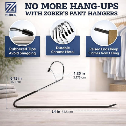 Zober Pants Hangers Non Slip - Open Ended Pants and Jean Hangers for Closet - Space Saving Clothes Hanger - Strong, Durable, Metal Pant Hangers (Black 2O Pack)