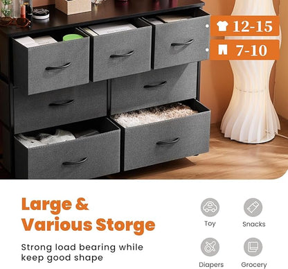 Sweetcrispy 7 Drawer Dresser Storage Organizer with Fabric Bins, Sturdy Steel Frame and Wood Top, Easy Pull Handles, for Bedroom Closet Hallway Entryway,Grey
