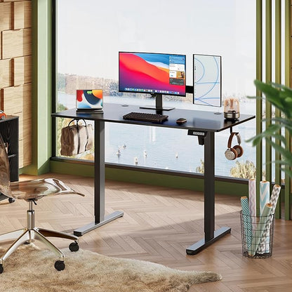 DEVAISE 48 x 24 Inches Electric Standing Desk, Whole-Piece Desktop Standing Desk with Adjustable Height,Cable Holes, 3-Preset Memory Sit Stand up Desk, One-Piece Computer Desk for Home, Office (Black)