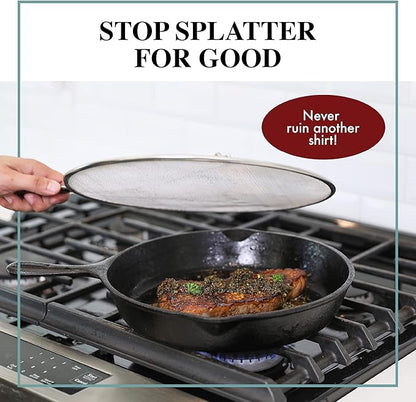 BergKoch Splatter Screen for Frying Pan - 11.5 Inch Stainless Steel Grease Splatter Guard - Cover Oil Splash when Sizzling Bacon, Cooking Fried Chicken or Popcorn
