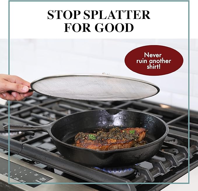 BergKoch Splatter Screen for Frying Pan - 9.5 Inch Stainless Steel Grease Splatter Guard - Cover Oil Splash when Sizzling Bacon, Cooking Fried Chicken or Popcorn
