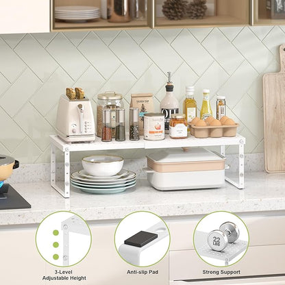 RUILALIFE Expandable Cabinet Organizer Shelf With Adjustable Height, Stackable Kitchen Countertop Organizer Rack, Adjustable Shelf Riser For Kitchen Counter, Pantry, Cupboard, Desk, Tabletop