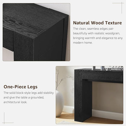 OKD Modern Entryway Console Table, Sofa Table with Drawers, 63" Long Hall Table Behind Couch, Thick Wood Design for Living Room, Hallway - Black Oak