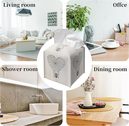 Grace Yonks Gothic Tissue Box Cover Square - Heart Web with Spider Design 5.2" PU Leather Holder for Vanity, Desk, or Bathroom Counter - Cube Case for Facial Tissues. (119)