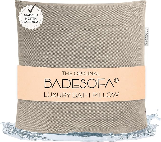BADESOFA® Luxury Bath Pillow M - Lusciously Soft & Comfortable Tub Pillow for Bathtub - Washable & Quick-Drying Bath Back Pillow - Non-Slip Full Body Tub Pillow - Luxury Spa Cushion in Beige