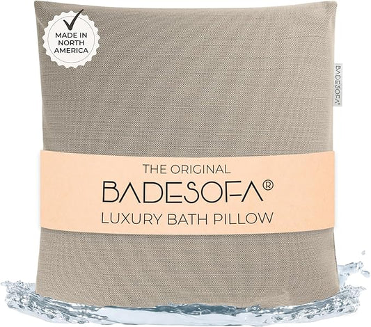 BADESOFA® Luxury Bath Pillow M - Lusciously Soft & Comfortable Tub Pillow for Bathtub - Washable & Quick-Drying Bath Back Pillow - Non-Slip Full Body Tub Pillow - Luxury Spa Cushion in Beige