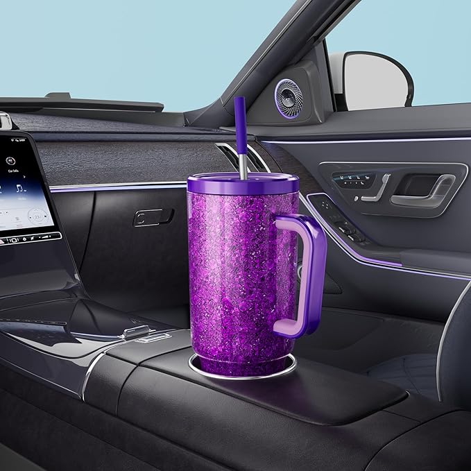 Meoky Tumbler with Handle and Straw for Women: 40 oz Stainless Steel Insulated Tumbler with Lid and Straw 100% Leakproof for Car Travel Home - Fashion Enthusiasts, Lavender