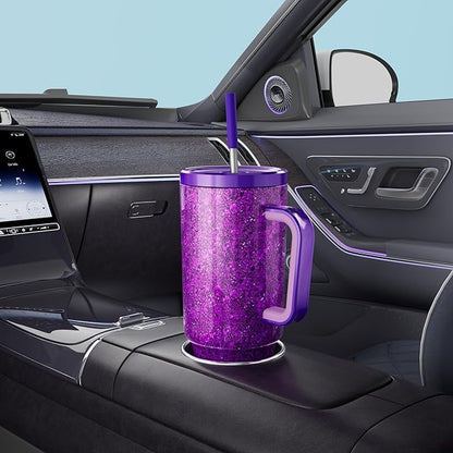 Meoky Tumbler with Handle and Straw for Women: 40 oz Stainless Steel Insulated Tumbler with Lid and Straw 100% Leakproof for Car Travel Home - Fashion Enthusiasts, Lavender