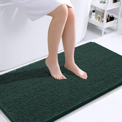 OLANLY Large Bathroom Rugs 40x24, Soft Absorbent Chenille Bath Rugs, Rubber Backing Quick Dry, Machine Washable Bath Mats for Bathroom Floor, Tub and Shower, Home Decor Accessories, Blackish Green
