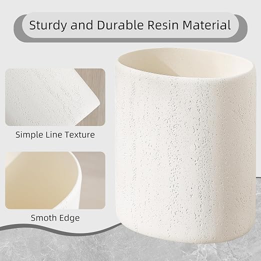 Trash Can, 1.6 Gallon Small Bathroom Trash Can, Simple Oval Stone Look Garbage Bin, Decorative Waste Basket for Kitchen Office, Home Decor, Bedroom, Living Room Ivory White