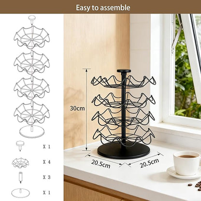 360° Rotating Coffee Pod Holder, Metal Capsule Storage Organizer for K-Cup, Nespresso Vertuo, Dolce Gusto, 36 Pod Capacity Countertop Space-Saving Carousel Stand