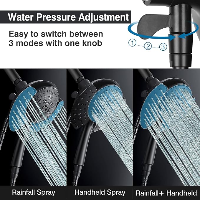 INAVAMZ Shower Head with Handheld High Pressure: Hand Held Shower Head & Rain Shower Head 2-IN-1 Shower Head with 59" Rotatable Stainless Steel Hose, Shower Trim Systems, Black 2.5 GPM 15391