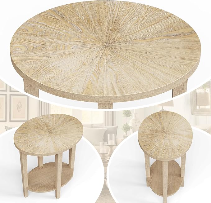 Solid Wood Oval Accent End Table, Farmhouse Sofa Side Table, 2 Tier Beside Corner Table with Storage Shelf for Living Room, Bedroom Easy Assembly