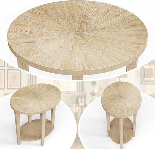 Solid Wood Oval Accent End Table, Farmhouse Sofa Side Table, 2 Tier Beside Corner Table with Storage Shelf for Living Room, Bedroom Easy Assembly