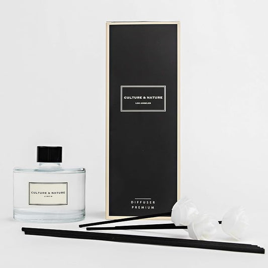 CULTURE & NATURE Reed Diffuser Set 6.7oz (200ml) Lemon Scented Diffuser with Sticks Home Fragrance Reed Diffuser for Bathroom Shelf Decor