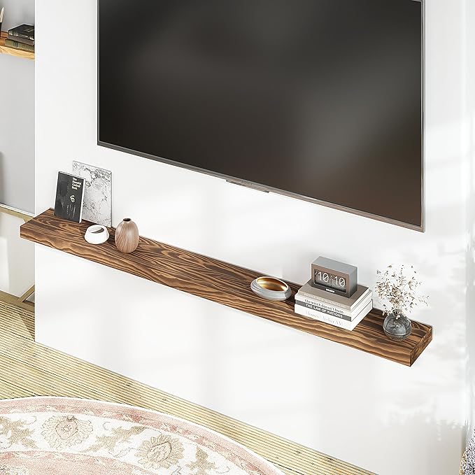 Howizz 60'' Pine Wood Floating Shelf for Wall - Rustic Wall Mounted Wooden Shelf for Stylish Home Décor, Fireplace Mantel 60inch (Light Walnut, 60x8x2) - 1pcs