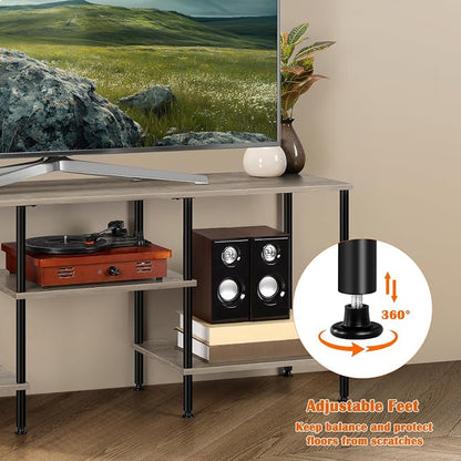 50 Inch TV Stand for Bedroom Rustic Grey Entertainment Center with Storage 3 Tier TV Consoles for Living Room TV Console Table Media Cabinet with Open Storage Shelves for 50 43 40 32 Inch TV